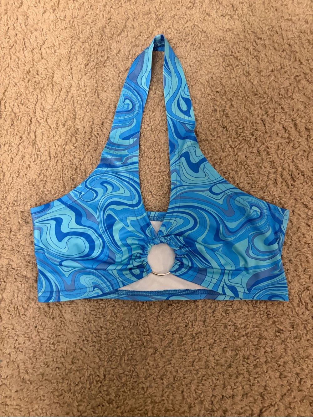 SHEIN Blue Swirl Halter Top with Ring Detail